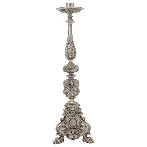 Set candelieri e croce stile barocco fusione in bronzo finitura argentata 70 cm 5
