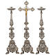 Set candelieri e croce stile barocco fusione in bronzo finitura argentata 70 cm s1