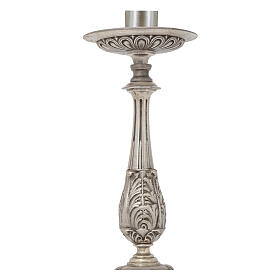Baroque style bronze candlestick with silver finish, 40 in