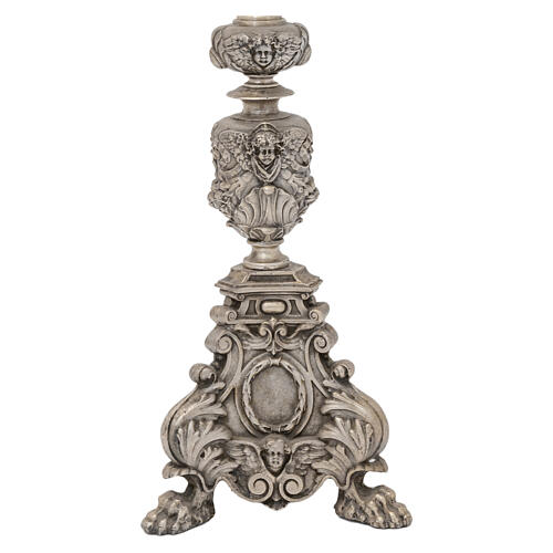 Set candelieri e croce stile barocco fusione in bronzo finitura argentata 120 cm 5