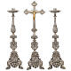 Set candelieri e croce stile barocco fusione in bronzo finitura argentata 120 cm s1