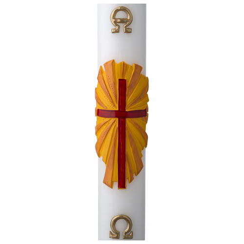 White Paschal Candle, cross with Alpha and Omega 1