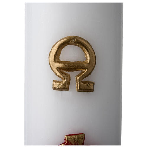 Osterkerze aus Weißwachs Dekorative Elemente rot und gold 8