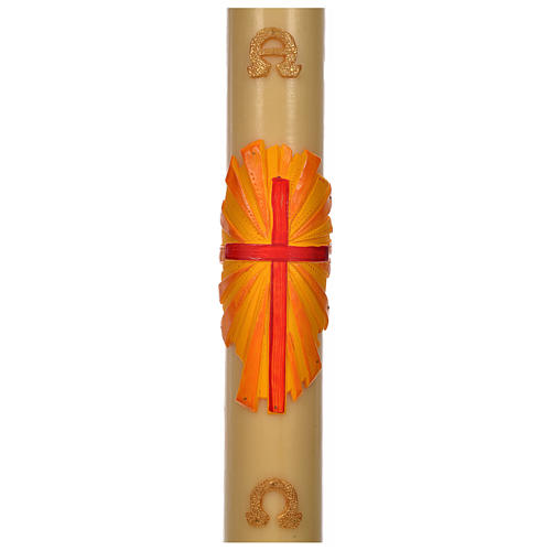 Świeca wielkanocna z wosku pszczelego Krzyż na tle żółtym, 8 X 120cm 1