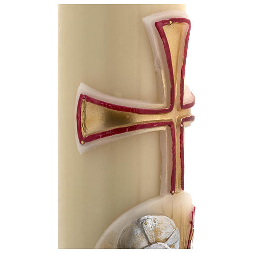 Osterkerze Bienenwachs Lamm Symbol und Kreuz rot 8x120cm 5