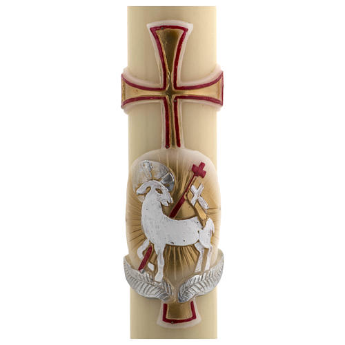 Paschal Candle, beeswax with lamb, red and gold 8x120cm 2
