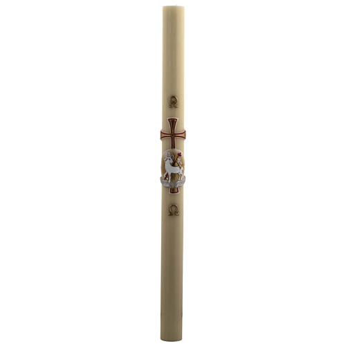 Paschal Candle, beeswax with lamb, red and gold 8x120cm 3