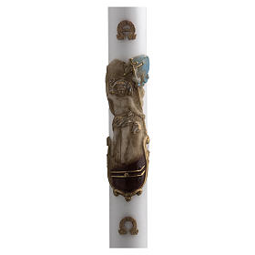Cirio Pascual blanco Jesucristo Resucitado cordero oro y rojo cruz 8x120 cm