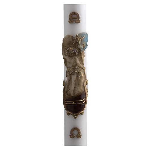 Cirio Pascual blanco Jesucristo Resucitado cordero oro y rojo cruz 8x120 cm 1