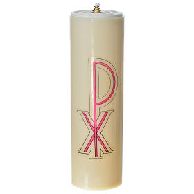 Altar candle, light brown in PVC with filter and Chi-Rho