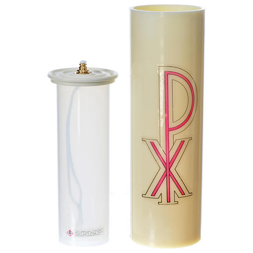 Altar candle, light brown in PVC with filter and Chi-Rho 2