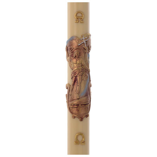 Paschal candle in beeswax with golden Resurrected Christ 8x120cm 1