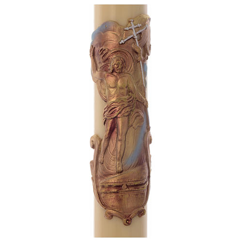 Paschal candle in beeswax with golden Resurrected Christ 8x120cm 2