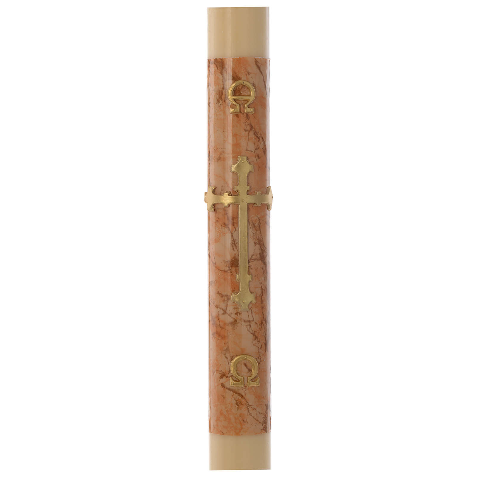 Paschal candle in beeswax with cross and marble effect finish 8x120cm