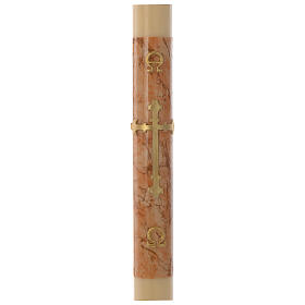 Paschal candle in beeswax with cross and marble effect finish 8x120cm