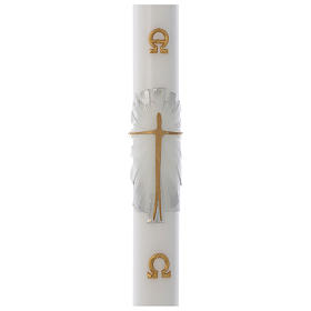 Velas, cirios, velones: Cirio Pascual cera blanca Jesucristo Resucitado fundo blanco plata 8x120 cm