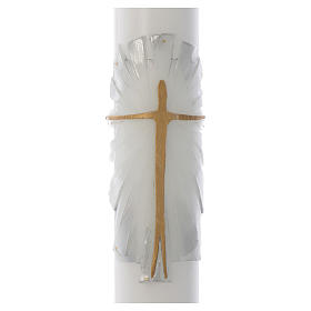 Velas, cirios, velones: Cirio Pascual cera blanca Jesucristo Resucitado fundo blanco plata 8x120 cm