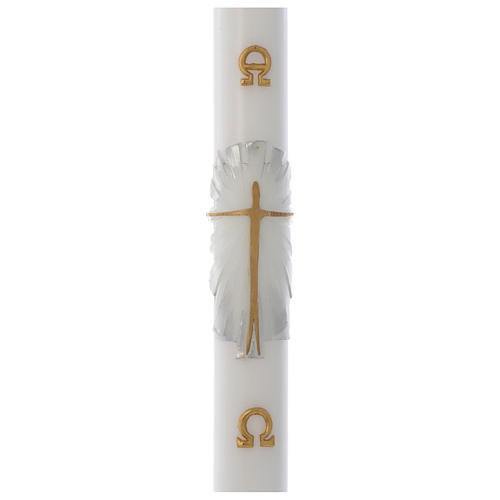 Paschal candle in white wax with gold silver Resurrected Christ 8x120 cm 1