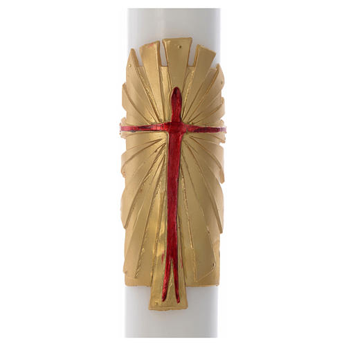Paschal candle in white beeswax with gold Resurrected Christ 8x120cm 2