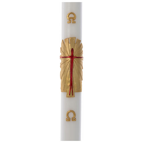 Paschal candle in white beeswax with gold Resurrected Christ 8x120cm 1