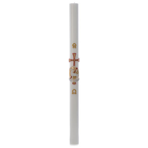 Paschal candle in white wax with gold and red lamb and cross 8x120cm 3