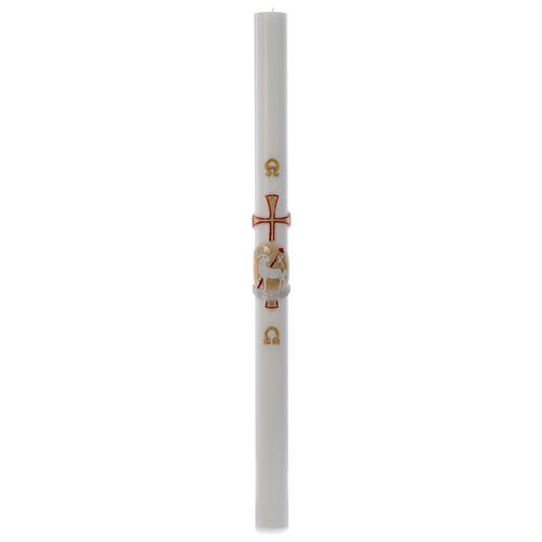 Paschal candle in white wax with gold and red lamb and cross 8x120cm 4