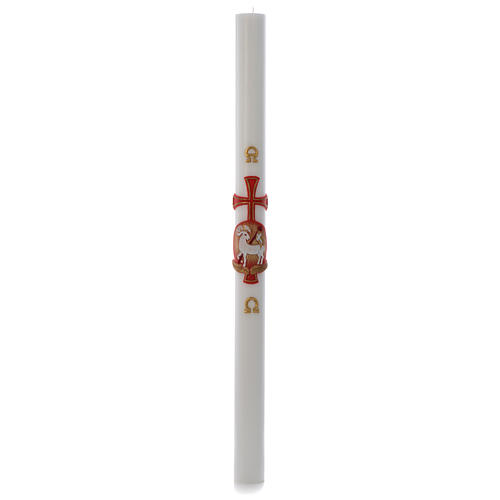 Paschal candle in white wax with lamb and cross 8x120cm 3