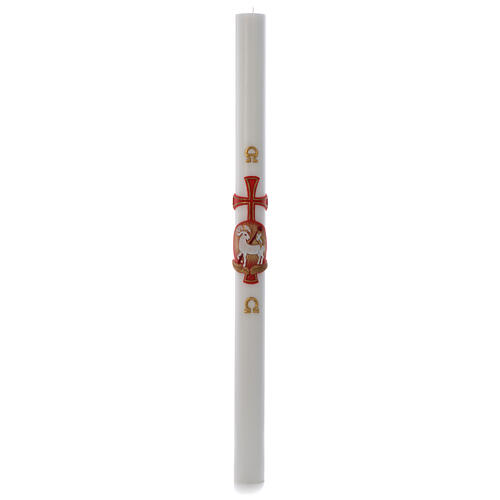 Paschal candle in white wax with lamb and cross 8x120cm 4