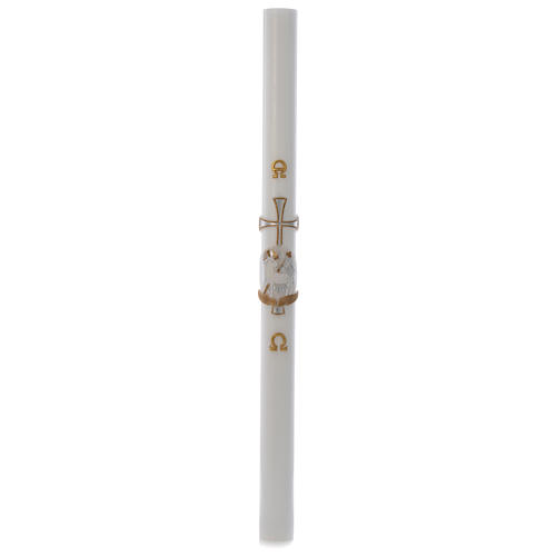 Paschal candle in white wax with lamb and silver cross 8x120cm 3