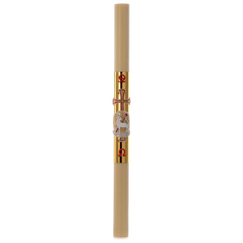 Paschal candle in beeswax with lamb and golden cross 8x120cm 3