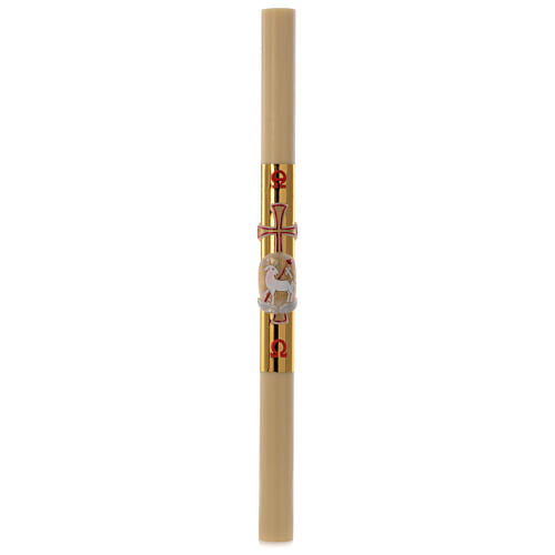 Paschal candle in beeswax with lamb and golden cross 8x120cm 4