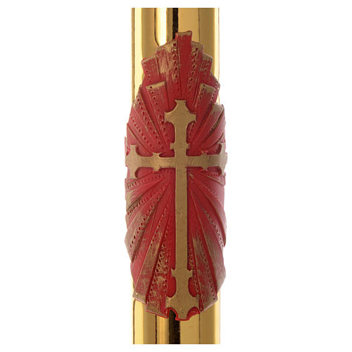 Cirio Pascual cera de abeja cruz roja fundo dorado 8x120 cm 2