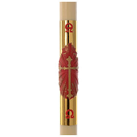 Cierge pascal cire abeilles Croix rouge fond or 8x120cm