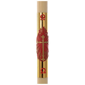 Paschal candle in beeswax with red and golden cross 8x120cm