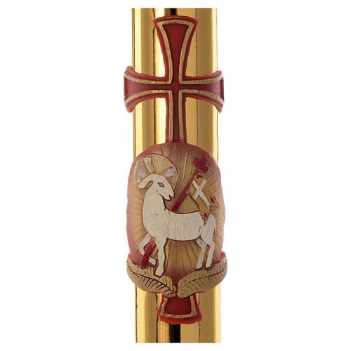 Osterkerze rote Kreuz und Lamm golden Hintergrund 8x120cm 2