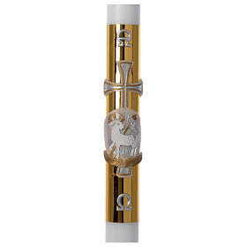 Paschal candle in white wax with lamb and golden cross 8x120cm