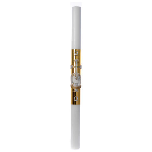 Paschal candle in white wax with lamb and golden cross 8x120cm 3