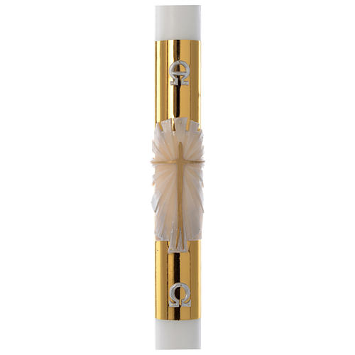 Cirio Pascual cera blanca Cruz fundo dorado 8x120 cm 1