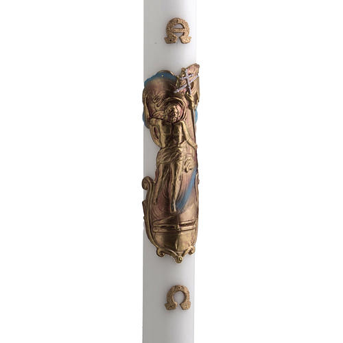 Paschal candle in white wax with support and Resurrected Christ 8x120cm 1
