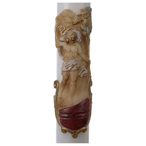 Paschal candle in white wax with support and painted Resurrected Christ 8x120cm 2