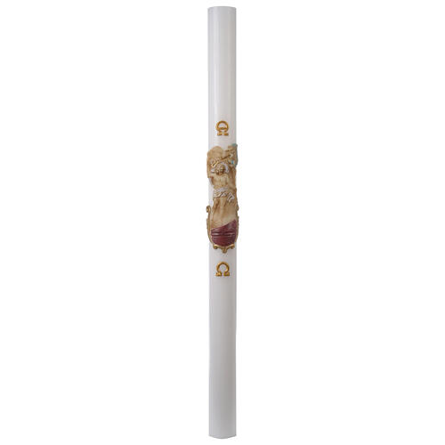 Paschal candle in white wax with support and painted Resurrected Christ 8x120cm 4