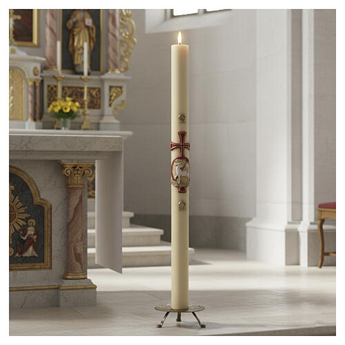 Paschal candle in beeswax with support and Lamb and cross 8x120cm 2