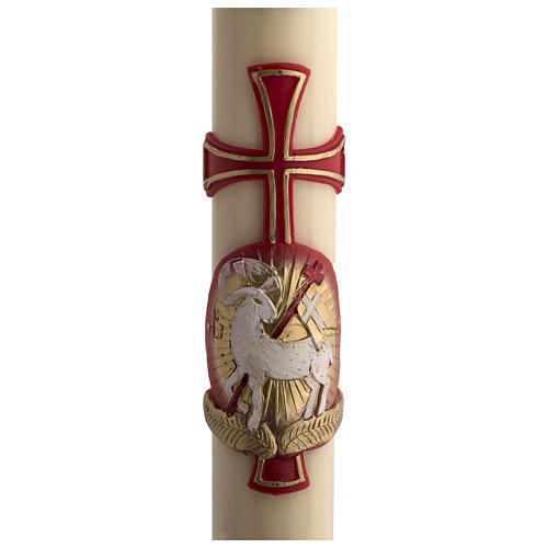 Paschal candle in beeswax with support and Lamb and cross 8x120cm 2