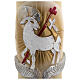 Paschal candle in beeswax with support and red and gold Lamb and cross 8x120cm s3