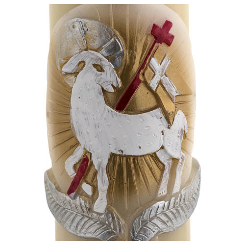 Paschal candle in beeswax with support and red and gold Lamb and cross 8x120cm 4