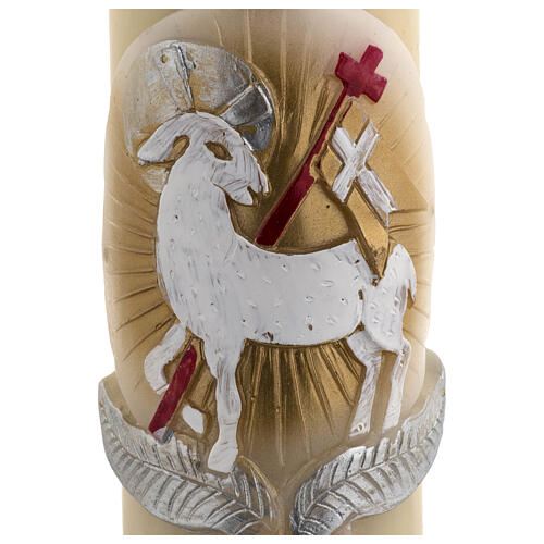 Paschal candle in beeswax with support and red and gold Lamb and cross 8x120cm 3