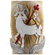 Paschal candle in beeswax with support and red and gold Lamb and cross 8x120cm s4