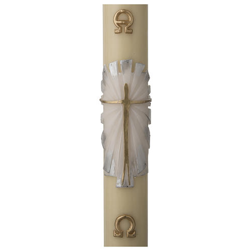 Paschal candle in beeswax with support and white and silver Resurrected Christ 8x120cm 1