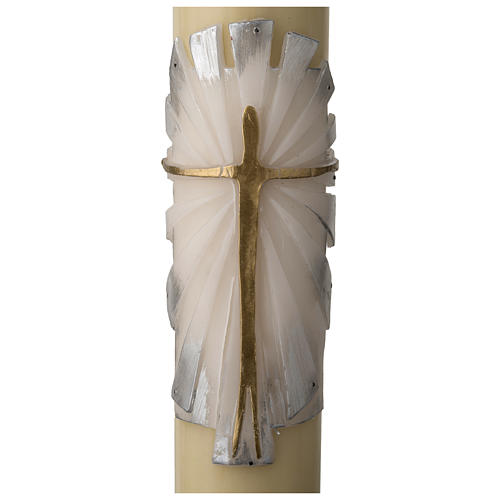 Paschal candle in beeswax with support and white and silver Resurrected Christ 8x120cm 2