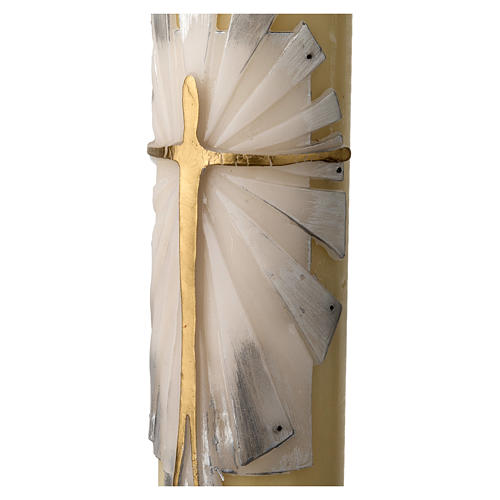 Paschal candle in beeswax with support and white and silver Resurrected Christ 8x120cm 4